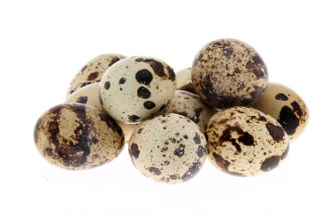 Bıldırcın yumurtaları beyaz arka planda izole edilir.