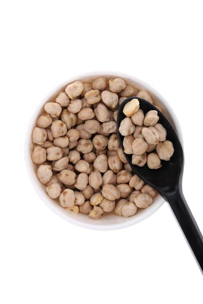 白色背景上的干鹰嘴豆 健康食品概念 — 图库照片