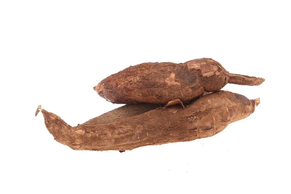 Čerstvé Kořeny Tapioka Nebo Cassava Kořeny Izolované Bílém Pozadí — Stock fotografie