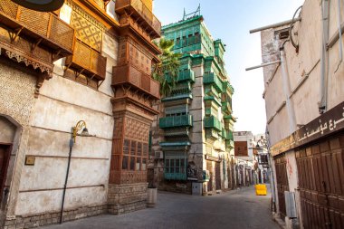 Suudi Arabistan 'ın Jeddah şehrinde tarihi Jeddah olarak bilinir. UNESCO 'nun dünya mirası tarihi köyü Al Balad' daki antik bina.