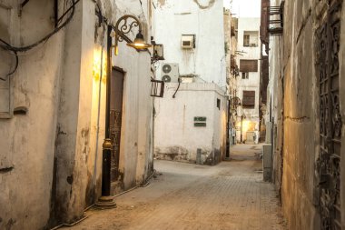  Suudi Arabistan 'ın Jeddah şehrinde 16 Şubat 2019 Eski şehir Jeddah Suudi Arabistan' da Tarihi Jeddah olarak bilinir. Jeddah Balad Suudi Arabistan 'da sokak manzarası 