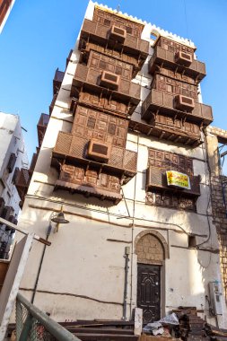 Suudi Arabistan 'ın Jeddah şehrinde tarihi Jeddah olarak bilinir. UNESCO 'nun dünya mirası tarihi köyü Al Balad' daki antik bina.