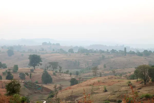 Niebla Valle Montaña Amanecer Pueblo Nasik Maharashtra India — Foto de Stock