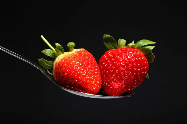 Ripe Strawberries Black Background — Stock Photo, Image