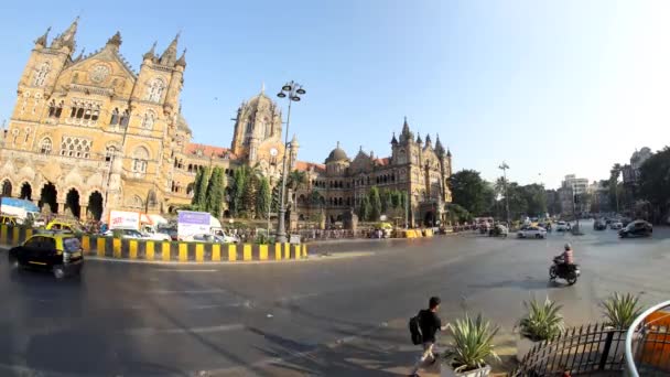 Τερματικός Σταθμός Chhatrapati Shivaji Πρώην Τερματικός Σταθμός Victoria Στη Βομβάη — Αρχείο Βίντεο