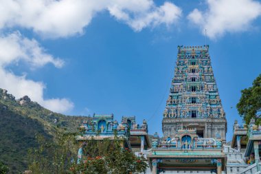 COIMBATORE , INDIA - 5 March 2022 beautiful marudhamalai lord god murugan temple gopuram tower view. Marudhamalai Arulmigu Subramanya Swami Temple clipart