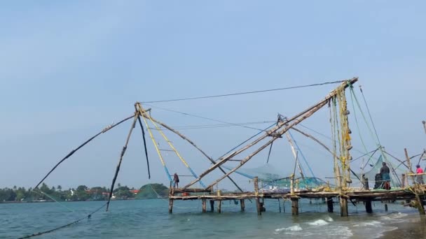 Forte Kochi Kerala Cochin Índia Março 2022 Rede Pesca Chinesa — Vídeo de Stock