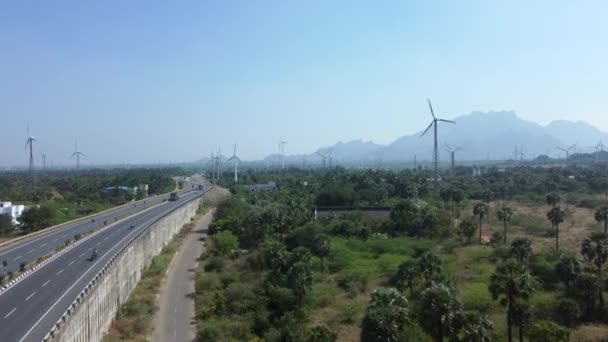 Windkraftanlage Öko Park Erneuerbare Energieerzeugung Für Grüne Ökologische Welt Luftaufnahme — Stockvideo