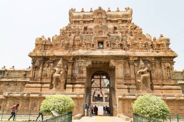 Thanjavur, Tamil nadu Hindistan 14 Mart 2022 Brihadeeswara Tapınağı veya Thanjavur 'daki Büyük Tapınak, UNESCO Dünya Mirası Bölgesi Tamil Nadu Hindistan.