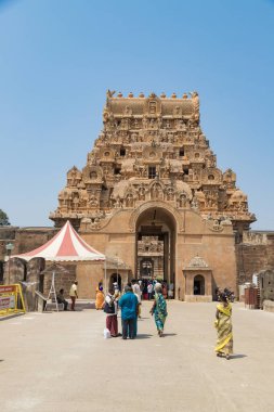 Thanjavur, Tamil nadu Hindistan 14 Mart 2022 Brihadeeswara Tapınağı veya Thanjavur 'daki Büyük Tapınak, UNESCO Dünya Mirası Bölgesi Tamil Nadu Hindistan.