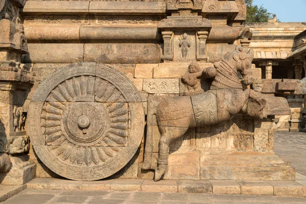 Ancient Carved Horse Carriage Airavatesvara Temple Hindu Temple Dravidian Architecture — Stock Photo, Image