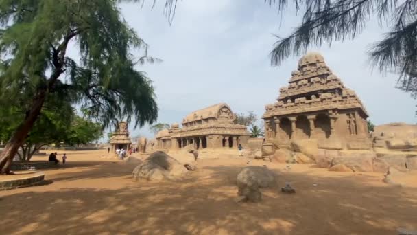 Mahabalipuram Tamil Nadu India Maart 2022 Pancha Rathas Vijf Rathas — Stockvideo
