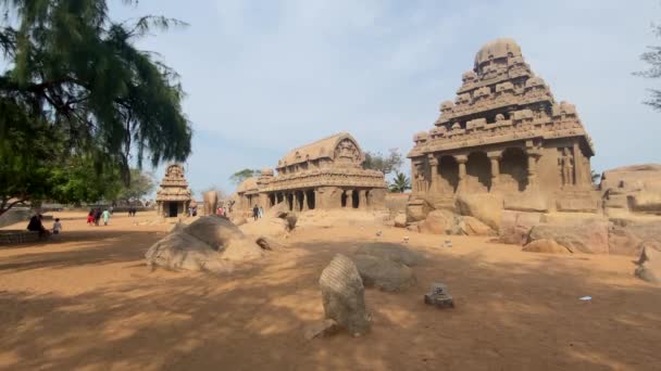 Mahabalipuram Tamil Nadu India Maart 2022 Pancha Rathas Vijf Rathas — Stockvideo
