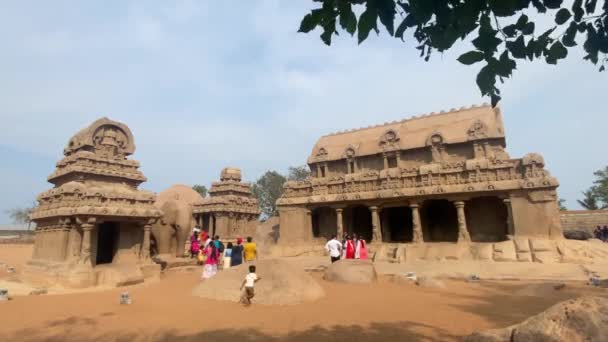 Mahabalipuram Tamil Nadu Ινδία Μαρτίου 2022 Pancha Rathas Five Rathas — Αρχείο Βίντεο