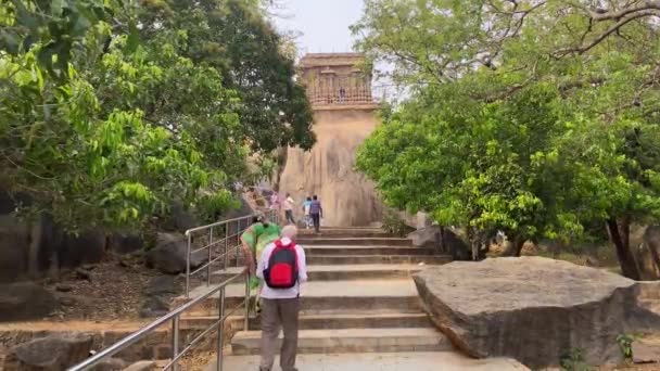 Махабалипурам Тамил Наду Индия Марта 2022 Года Вершине Пещеры Махишасурамардхини — стоковое видео