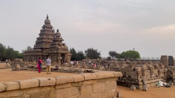 Mahabalipuram Tamil Nadu Hindistan Mart 2022 Mahabalipuram Sahil Tapınağı Bengal — Stok video