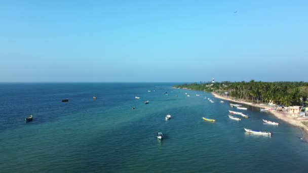 Luchtfoto Van Pamban Strand Rameshwaram Tamilnadu India Met Achtergrond Zee — Stockvideo