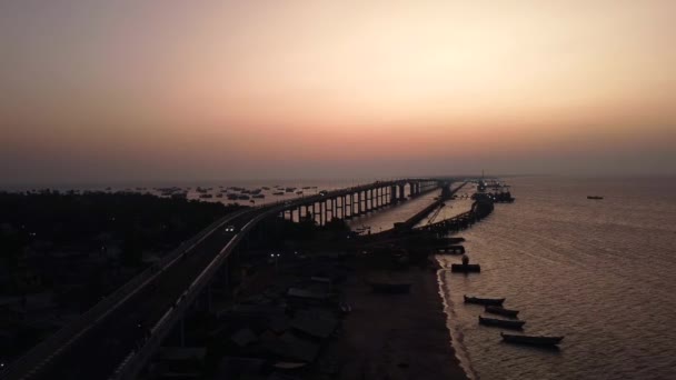 Luftaufnahme Der Pamban Brücke Indische Eisenbahnauslegerbrücke Rameswaram Dhanushkodi Tamil Nadu — Stockvideo