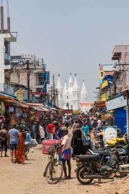 Velankanni, Tamil Nadu, Hindistan 16 Mart 2022 Velankanni Kilisesi Güney Hindistan, Tamil Nadu. Ya da Vailankanni Leydimiz. Kutsal Bakire Meryem bu Katolik Kilisesi Nagapattinam kıyısında yer almaktadır.