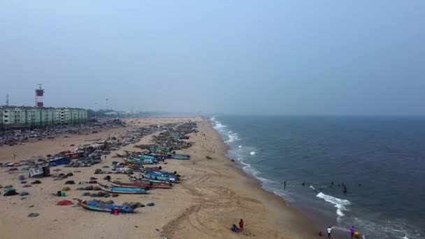 Vista Aérea Famosa Ciudad India Icónica Marina Beach Aguas Azules — Vídeos de Stock