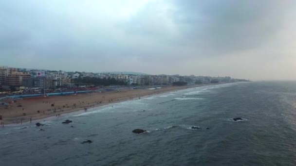 Visakhapatnam Indien Flygfoto Över Ramakrishna Stranden Vizag Stad Andhra Pradesh — Stockvideo