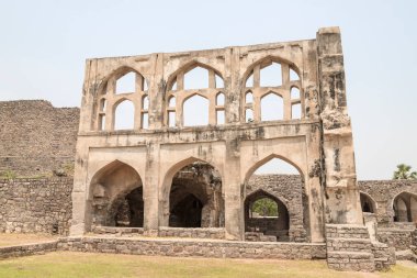 Hyderabad, Hindistan 'daki tarihi Golkonda kalesi. Golconda Kalesi' nin kalıntıları. 