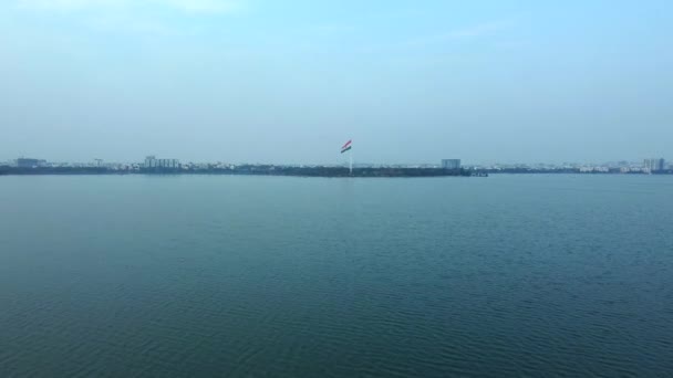 Bandera India Lago Hussain Sagar Hyderabad Telangana India — Vídeos de Stock