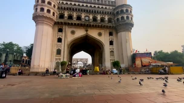 Hyderbad Telangana India March 2022 查米纳尔是海得拉巴和海得拉巴最有名的旅游胜地 到处都是游客 — 图库视频影像