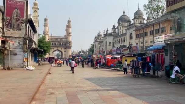Hyderbad Telangana Indie Marca 2022 Charminar Najbardziej Turystycznych Miejsc Hyderabad — Wideo stockowe