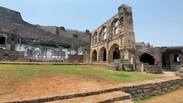 Hindistan Hyderabad Kentindeki Tarihi Golconda Kalesi Mimarisi Kutub Şah Sultanları — Stok video