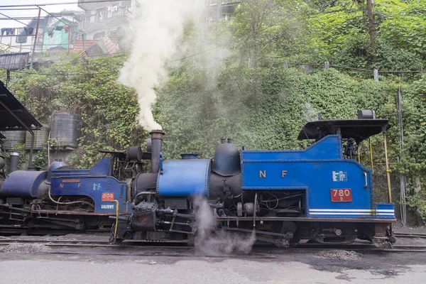 Darjeeling, Batı Bengal, Hindistan, 22 Nisan 2022. Darjeeling 'deki dar bir demiryolunun oyuncak treni. Batı Bengal 'deki Darjeeling Himalaya Demiryolu..