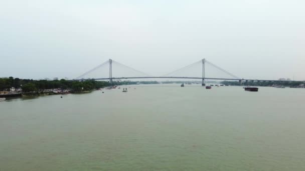 Kolkata Bengala Ocidental Índia Abril 2022 Vista Aérea Moderna Ponte — Vídeo de Stock