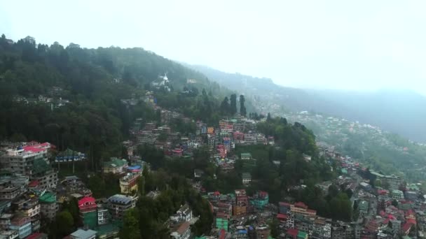 Aerial View Darjeeling City Slope Mountain Himalayas Cloudy Day West — Stock Video