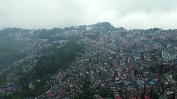 Aerial View Darjeeling City Slope Mountain Himalayas Cloudy Day West — Stock Video