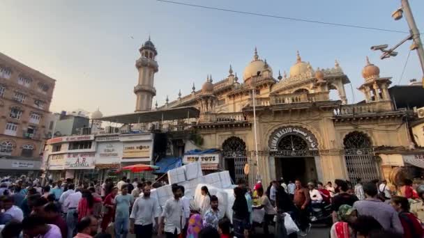 Mumbai Indie Grudnia 2023 Zatłoczone Ulice Wokół Słynnego Crawford Market — Wideo stockowe