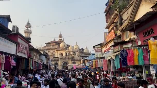 Mumbai India December 2023 Drukke Straten Rond Beroemde Crawford Market — Stockvideo