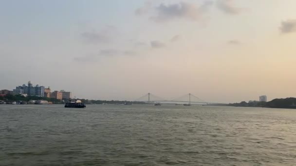 Kalkutta Westbengal Indien April 2022 Sonnenuntergang Der Howrah Brücke Ganges — Stockvideo