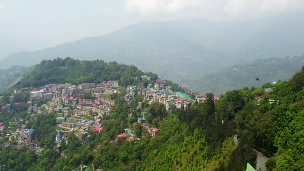 Aerial View Cloudy Day Gangtok City Capital Sikkim State Cable — Stock Video