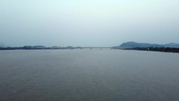 Jembatan Saraighat Pemandangan Udara Sungai Brahmaputra India Guwahati Adalah Jembatan — Stok Video