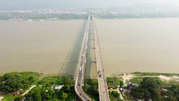 Vue Aérienne Saraighat Pont Sur Rivière Brahmaputra Inde Guwahati Est — Video