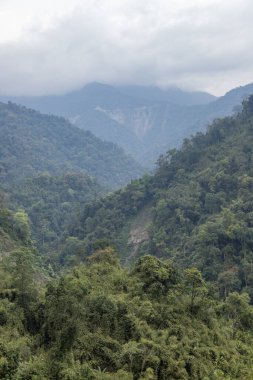 Hindistan 'ın kuzeydoğusundaki Batı Arunachal Pradesh' teki Bhalukpong sınır kasabası yakınlarındaki yüksek dağların manzarası..