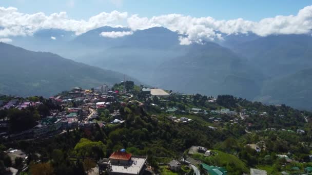 Widok Lotu Ptaka Tawang Miasto Arunachal Pradesh Indiach Krajobraz Góry — Wideo stockowe