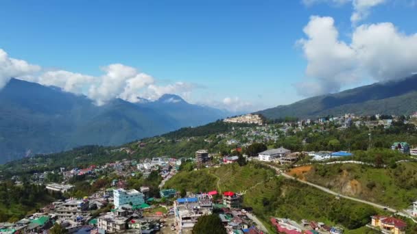 Αεροφωτογραφία Tawang Πόλη Arunachal Pradesh Στην Ινδία Τοπίο Βουνά Των — Αρχείο Βίντεο