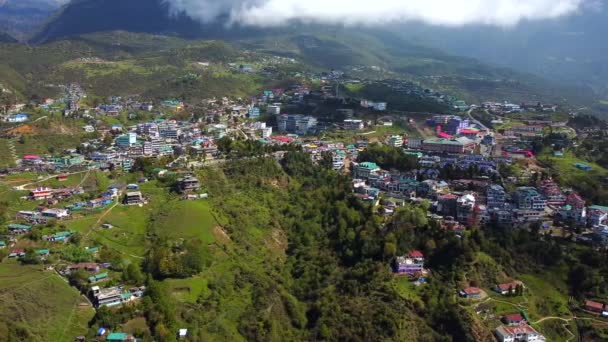 Aerial View Tawang Town Arunachal Pradesh India Landscape Mountains Himalayas — Stock Video