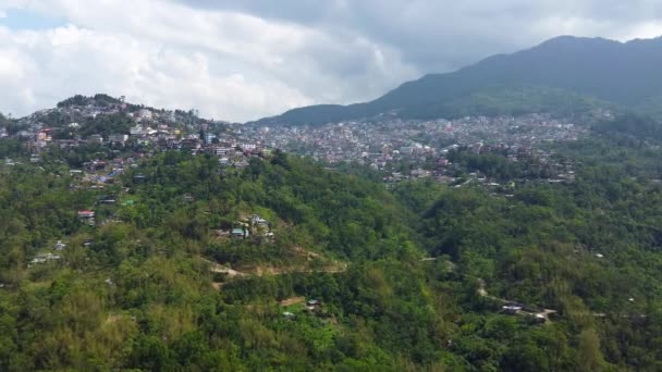 Luftaufnahme Des Stadtbildes Mit Gebäuden Und Häusern Hang Kohima Nagaland — Stockvideo
