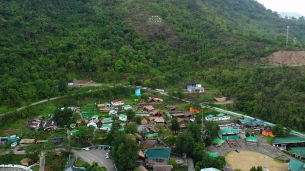 Aerial View Naga Heritage Village Traditional Houses Hillside Kohima Nagaland — Stock Video