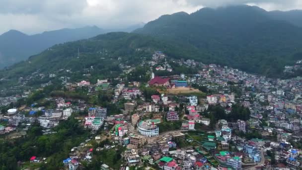Aerial View Cityscape Buildings Kohima Cathedral Church Hillside Kohima Nagaland — Stock Video