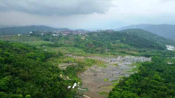 Luftaufnahme Der Reisfelder Schöne Landschaft Und Berg Von Visema Ist — Stockvideo