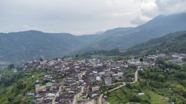 Aerial view of beautiful landscape view and mountain of  viswema is a southern angami naga village in the kohima district of the indian state of nagaland. clipart