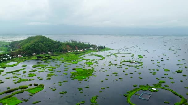 Luftaufnahme Loktak See Ist Der Größte Süßwassersee Und Thanga Dorf — Stockvideo
